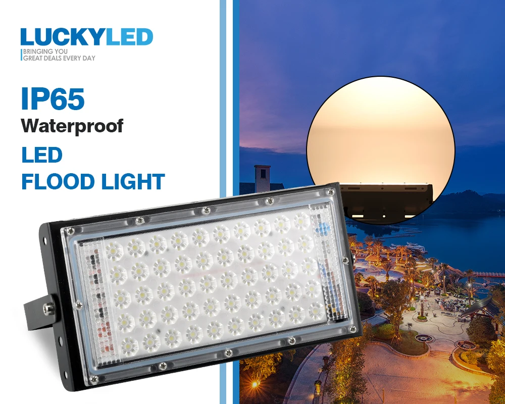 LUCKYLED Светодиодный прожектор светильник 50 Вт AC 220V 240V Водонепроницаемый Ip65 Точечный светильник на открытом воздухе садовый светильник ing потолочные светильник s Светодиодный отражатель холодный белый