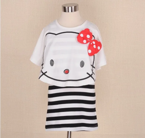 Комплекты одежды для девочек Футболка с принтом hello kitty + платье в полоску детская