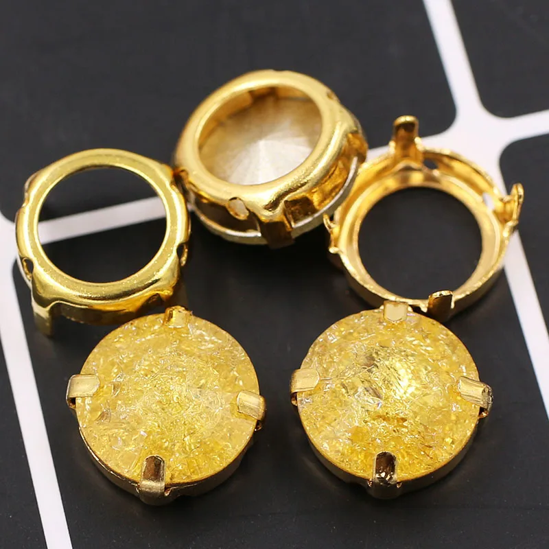 Gold yellow Свадебные Украшения круглой формы стеклянные кристаллы, стразы с золотой полой основой для шитья, стразы с плоской задней поверхностью для одежды - Цвет: Gold yellow