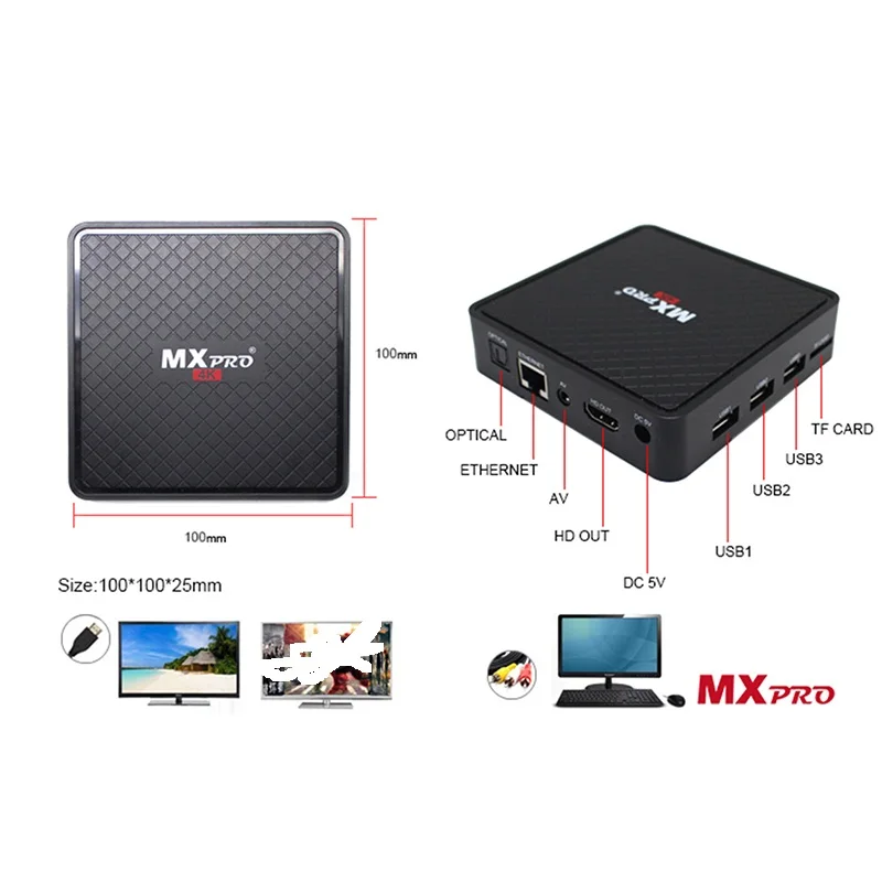 Vhxsin 10 шт./лот MX Pro 4 K Allwinner H3 ядра Android 7 0 ТВ коробка 1G Оперативная память 8G