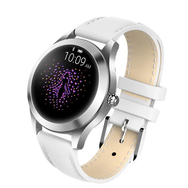 silver white leather KW10 Смарт-часы для женщин IP68 Водонепроницаемый мониторинг сердечного ритма Bluetooth для Android IOS фитнес-браслет умные часы - Цвет: silver white leather