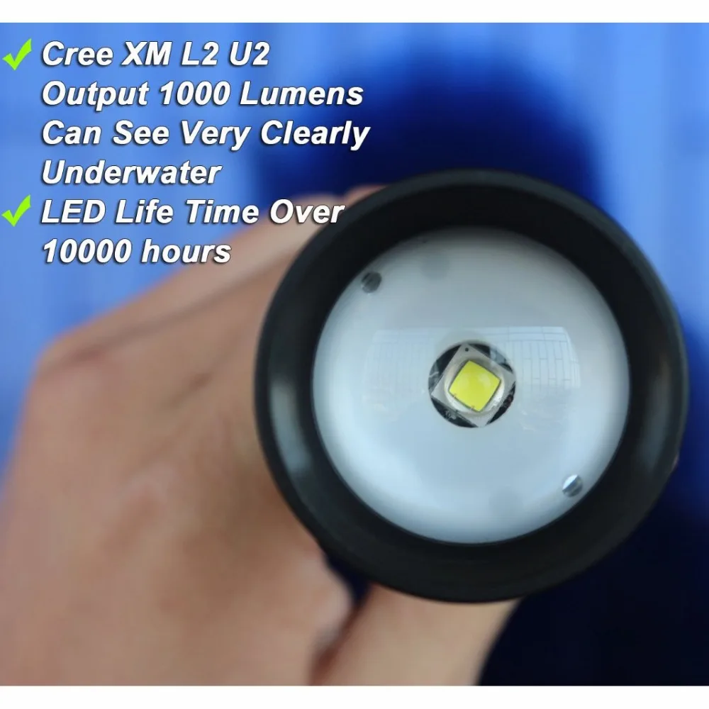 Led погружения видео Подводный Видео факел с мягким широким ширина 70 градусов 1000 люмен подсветка(факел+ ремешок+ Зарядное устройство