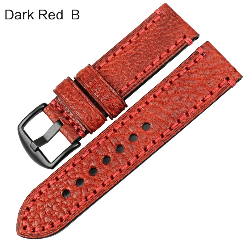 Аксессуары для часов MAIKES, кожаный ремешок для часов LUMINOX HAMILTON, ремешок для часов 20 мм, 22 мм, 24 мм, 26 мм, браслет для часов - Цвет ремешка: Red B