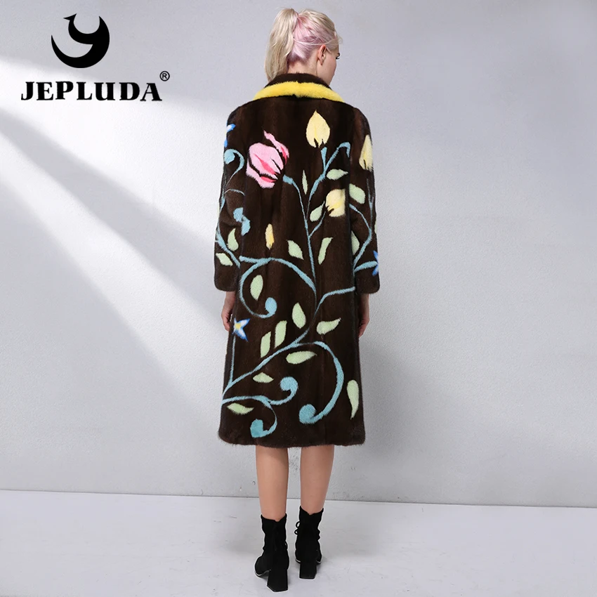 JEPLUDA Luxurious North American Natural Real Mink Fur Coat Women Clothes Fashion Pattern Warm Real Fur Coat Winter Jacket Women