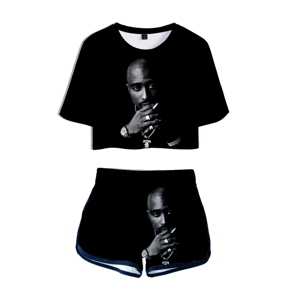 2PAC летний крутой Женский Повседневный комплект из двух предметов с 3D принтом K-POP