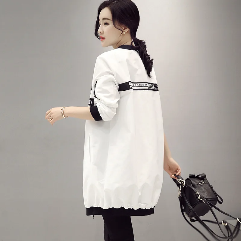 New Fashion 2017 Spring Autumn Women's Mid Long Basic Coats Female Casual Baseball White Black Sleeve Outerwear Jackets | Женская
