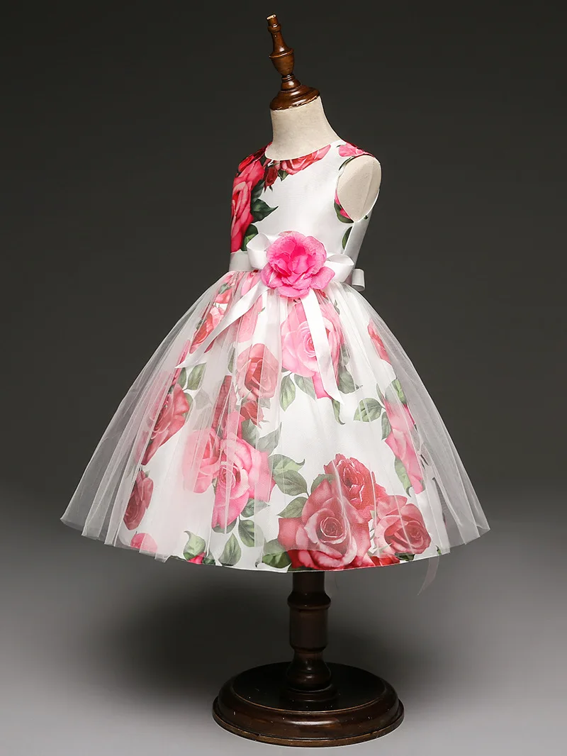 Girl Dress Flower Print Lace Pink Princess Wedding Party Baby clothes Summer Vestidos de fiestas infantil menina | Детская одежда и