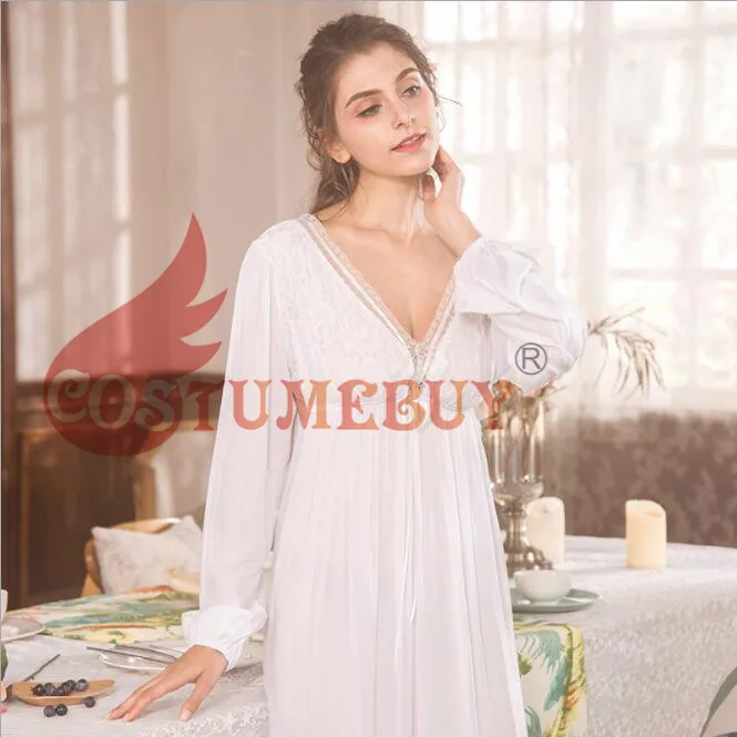 Costumebuy женское винтажное белое платье в викторианском стиле средневековая принцесса Ночная Рубашка домашняя одежда длинный рукав