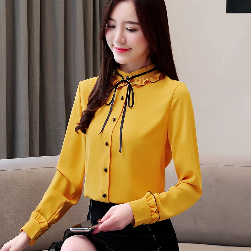 2019 spring new fashion women chiffon blouse long-sleeved lady shirt Korean casual loose shirts |