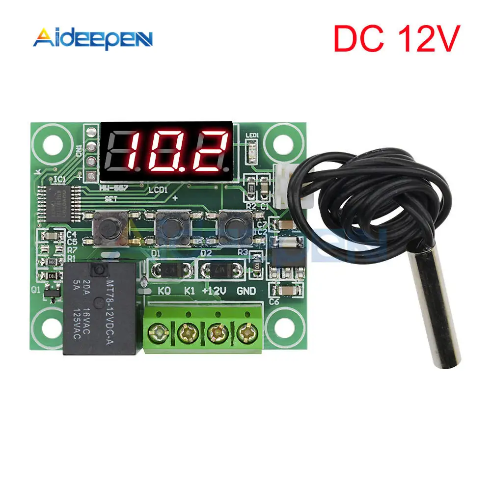 W1209 DC 12 В AC 110-220 В термостат регулятор температуры инкубационный переключатель температура отопления охлаждения термомодуль красный синий зеленый белый - Цвет: DC 12V Red
