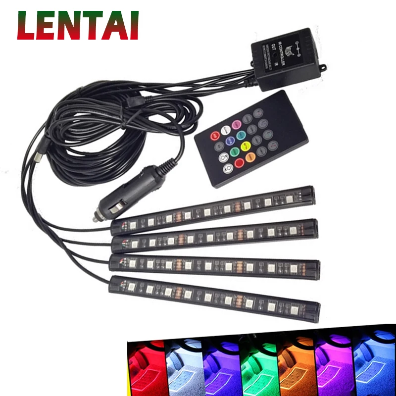 LENTAI 1 набор Автомобильный светодиодный атмосферу Свет 12V RGB светильник полосы для