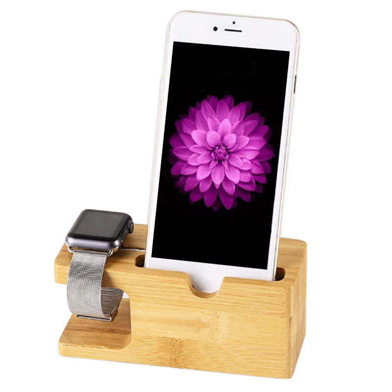 Горячая Мода comboo древесины зарядки Держатель стойка для iphone и apple watch два в одном