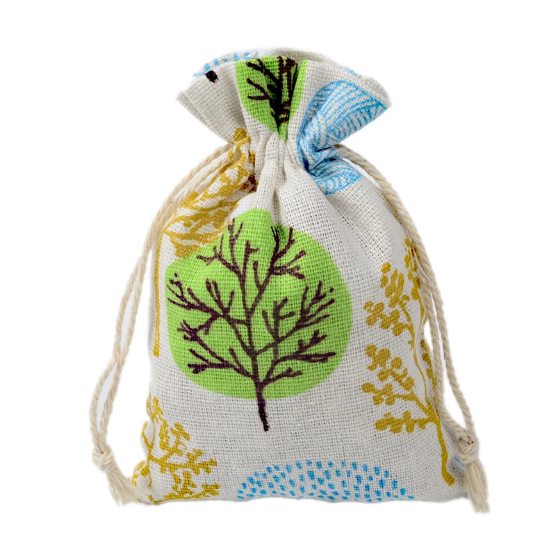 

3.94"x5.51" Jute Burlap Christmas Hessian Pouch Printing Trees Drawstring Pouch Jewelry Packing Bags 50pcs/lot