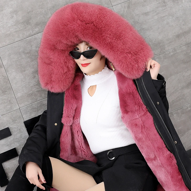 Парка женская длинная со съемным кроличьим мехом | Женская одежда