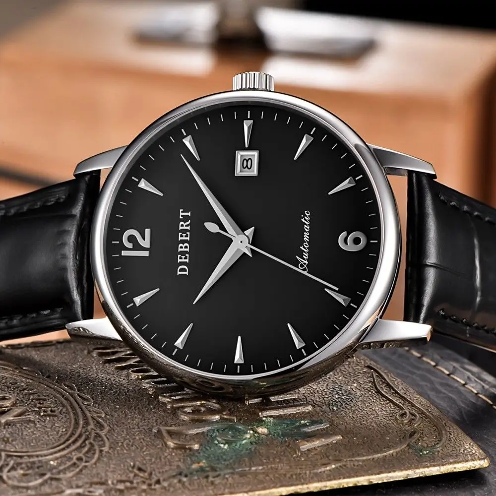 40 мм черный синий белый циферблат кожаный ремешок SS чехол люксовый бренд