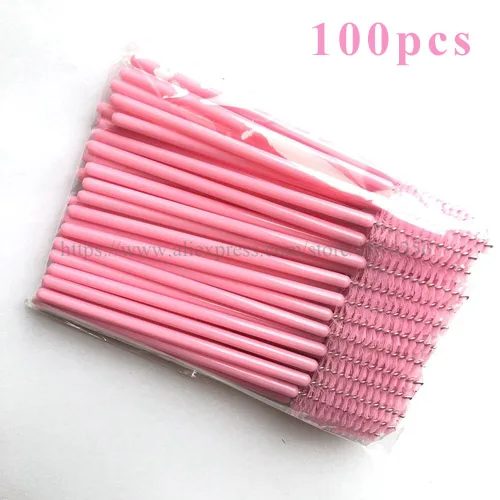 Pink 50/100 шт./упак. одноразовые красочные ресниц кисти пластиковая ручка тушь, губная помада, аппликатор для наращивания ресниц инструмент - Handle Color: Pink