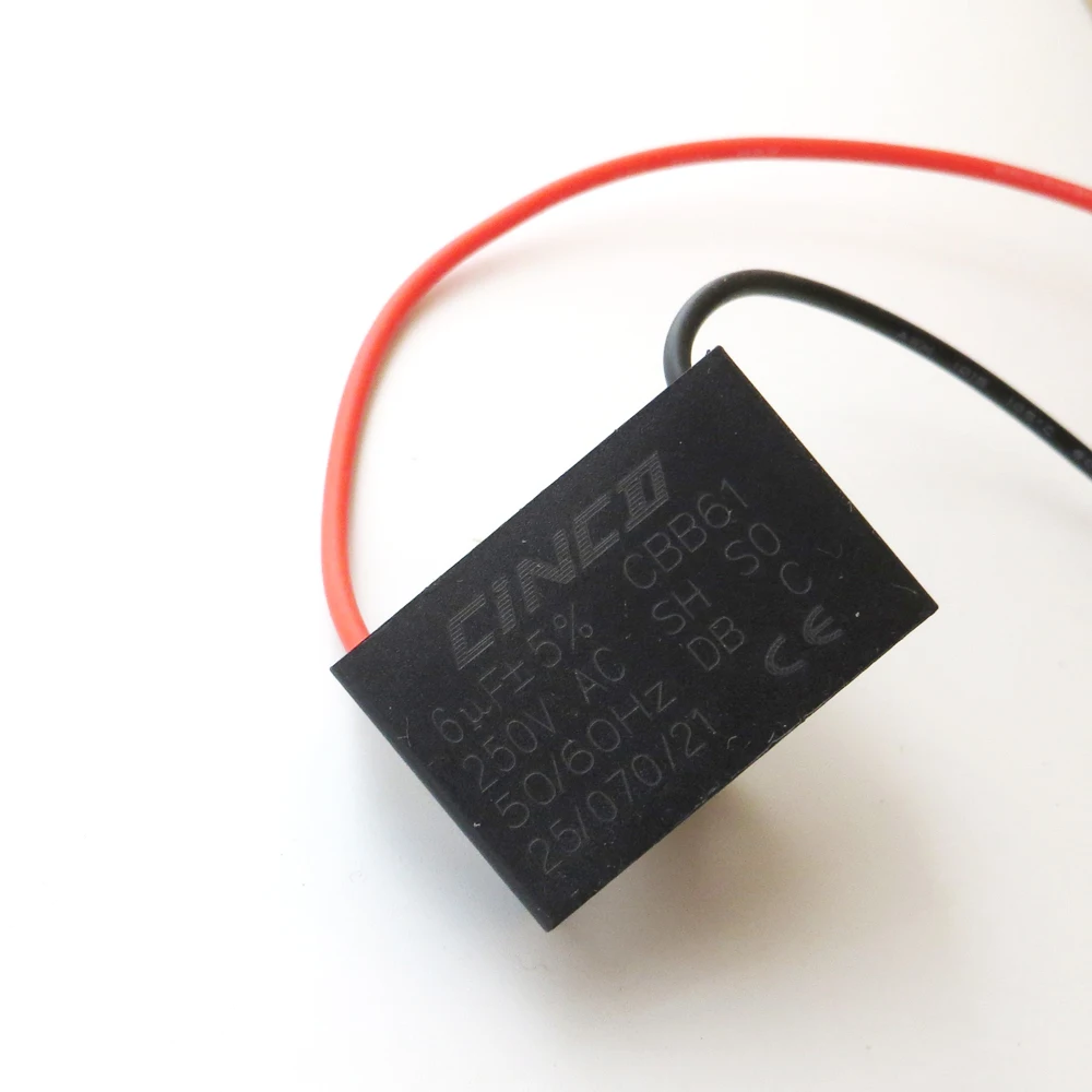 Конденсатор двигателя электрический вентилятор CBB61 6 мкФ 250 220 V 2 провода