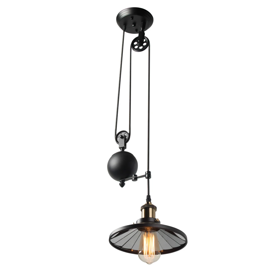 Подвесной светильник из черного железа с одной ручкой и зеркалом 22 см|pulley pendant light|pendant lightsedison bulb light fixture |