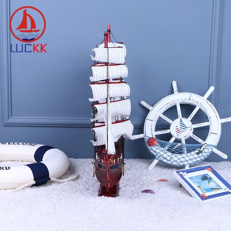 LUCKK 80 см красные деревянные модели DIY корабль парусник с якорем Nordica домашнее
