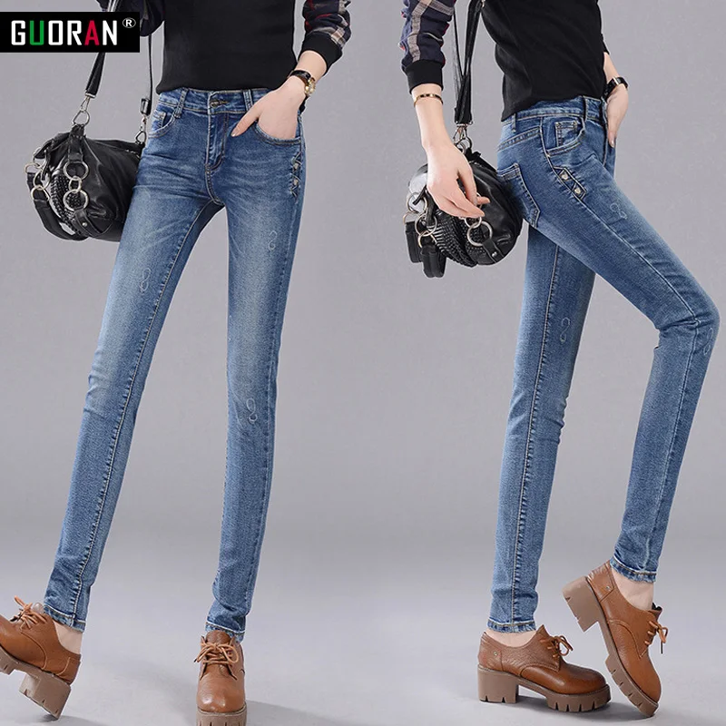 Горячая Распродажа женские черные обтягивающие джинсы весна осень зима плюс