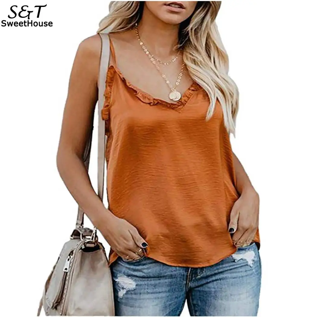 Женский модный Повседневный однотонный топ с v-образным вырезом без рукавов
