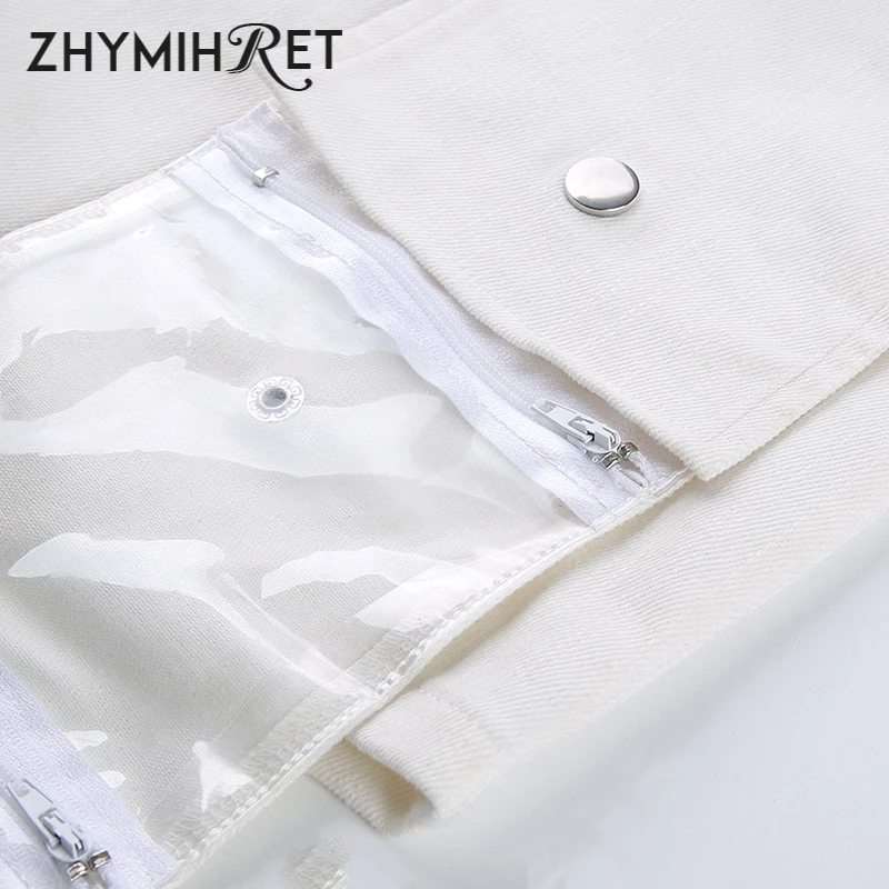 ZHYMIHRE Высокая талия белые джинсовые шорты женские со съемным сложенным ранец