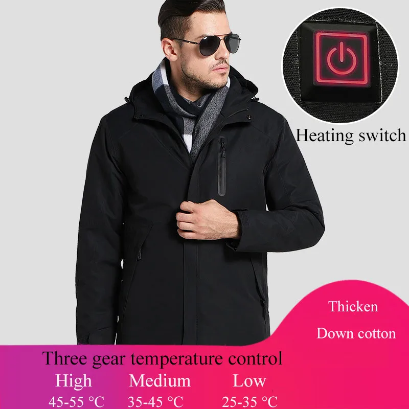 Men Black Новое поступление, мужская, женская, USB Инфракрасная куртка с подогревом, для походов, походов, альпинизма, катания на лыжах и сноуборде, водонепроницаемые куртки - Цвет: Men Black
