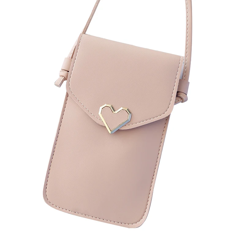 Light Pink Повседневные сумки на плечо для телефона, твердая прозрачная сумка через плечо с сенсорным экраном, с застежкой в виде сердца, держатели для карт, женские сумки-мессенджеры, чехол для телефона - Цвет: Light Pink
