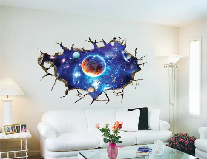 3D наклейки на стену с изображением сломанной планеты украшение для спальни