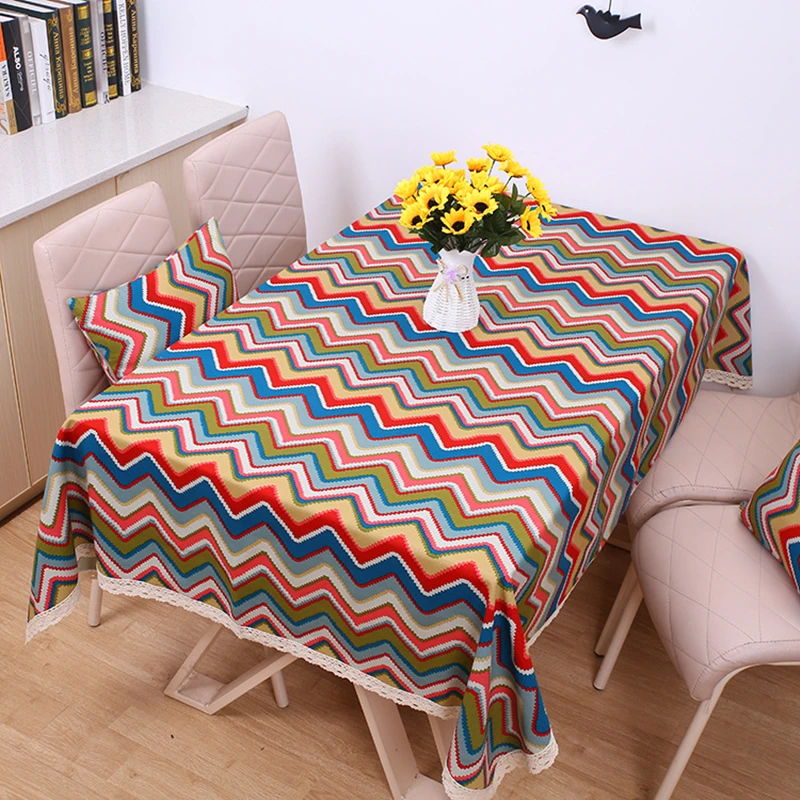 Льняная Скатерть японский художественный цветной узор в полоску супер толстый