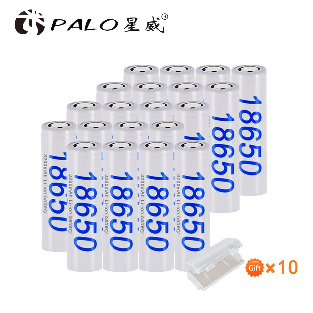 Аккумуляторная батарея PALO 20 шт./лот 18650 3200 мАч 3 7 в литий ионная аккумуляторная и