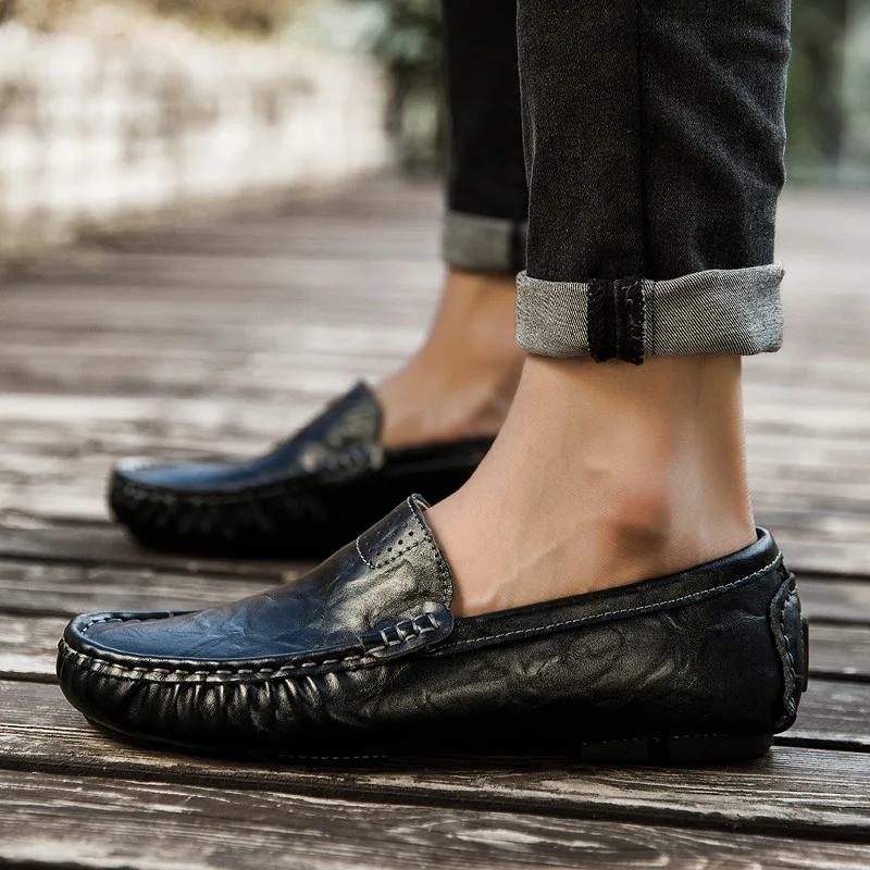 2019 Comfortable Genuine Leather Soft Men Shoes fashion breathable Loafers Male Moccasins Flats Casual Boat shoes big size 48 L5 | Обувь