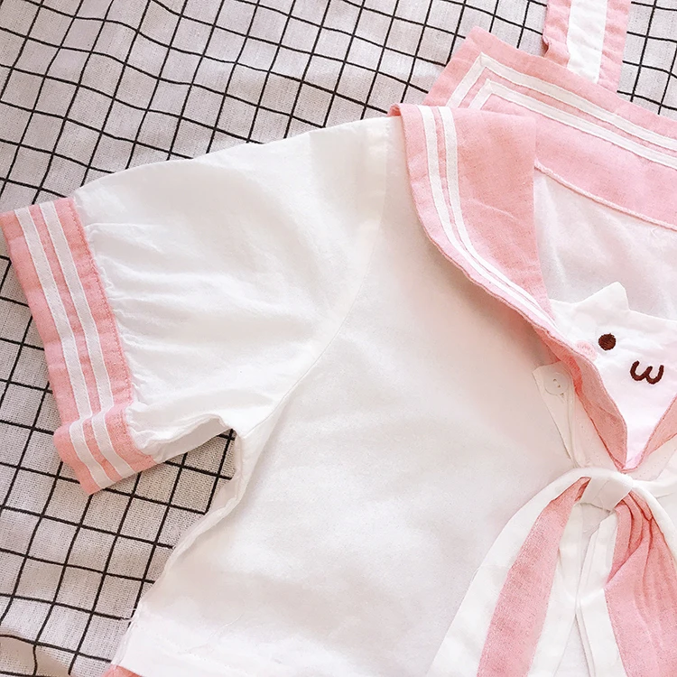 

Japanese student pink sweet lolita dress navy collar patchwork loose victorian dress kawaii girl gothic lolita op loli cos