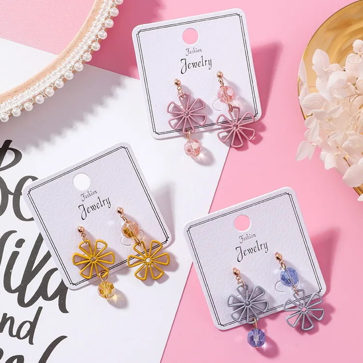 Новые модные асимметричные серьги в виде цветов с кристаллами для девушек