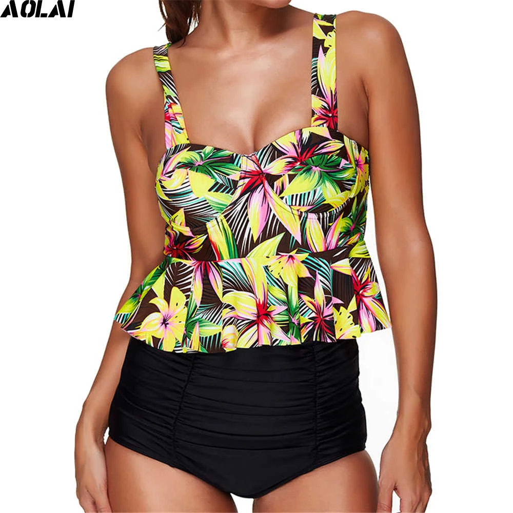 Купальный костюм с высокой талией из двух частей 2017 Женский танкини большого