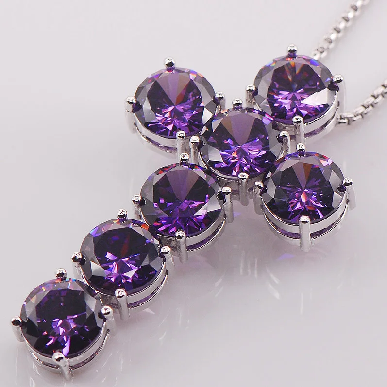 Подвеска из серебра 925 пробы с фиолетовым кристаллом|f pendant|925 sterling silver pendanthuge cross