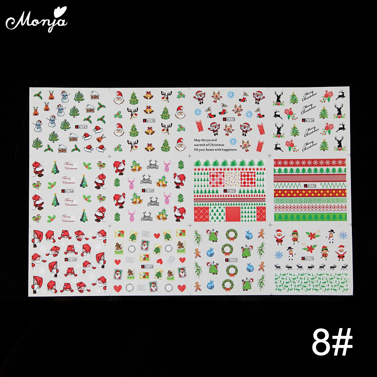 Monja 4 стиля дизайн ногтей Рождество узор серии переноса воды полное покрытие