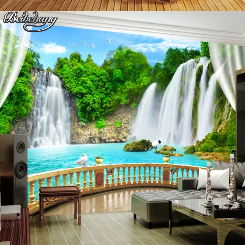 

Beibehang Custom large mural wallpaper modern living room sofa bedroom background landscape waterfall wallpaper for walls 3 d