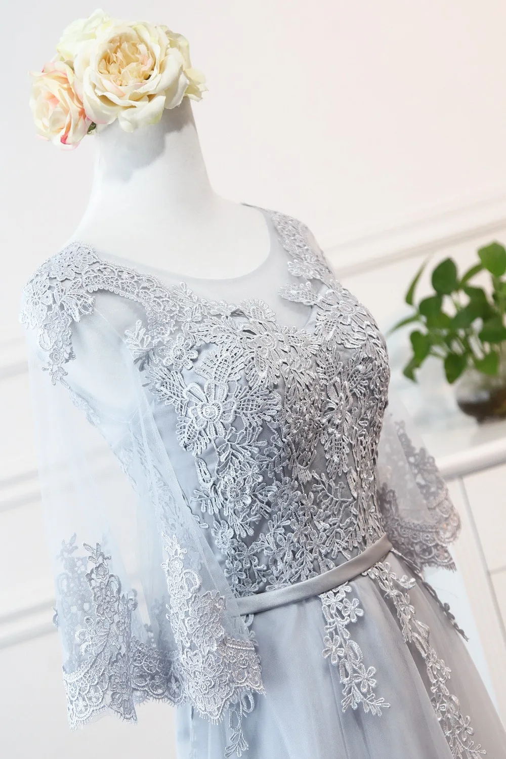 Vestido de festa Longo новые серые длинные платья подружек невесты с рукавами бабочки винтажные элегантные кружевные свадебные вечерние платья для женщин