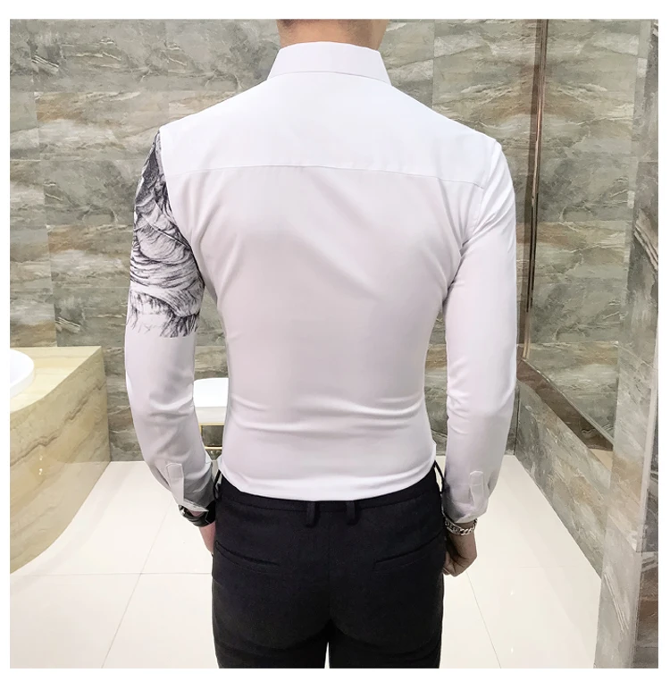 Платье рубашка Корейская одежда мужская рубашка camisa social Повседневная приталенная мужская с принтом вечерние рубашки для клуба Camisa Masculina