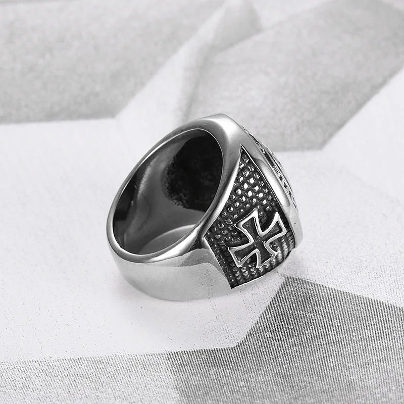 Кольцо с железным крестом Нержавеющая сталь Винтаж панк щит кольцо солдат