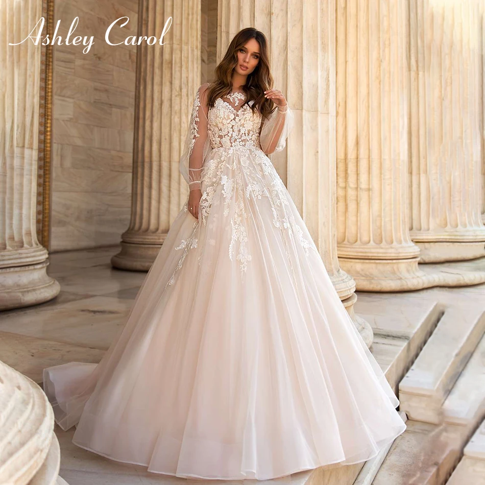 Ashley Carol Мода Совок с буфом на рукавах для принцессы Иллюзия черное свадебное платье корт поезд невесты платье трапециевидной формы свадебные платья