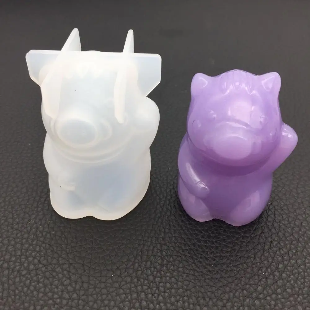 pig 3d Кролик свинья и кошка керамика гипса силиконовые формы Фортуна гипсовая форма для украшения автомобиля силиконовая свеча эпоксидной смолы - Цвет: pig