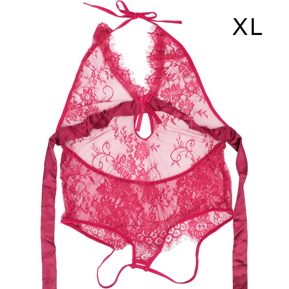 Wine Red XL OLO, сексуальное женское белье, боди, кружевное платье, без рукавов, сексуальные костюмы, открытая спина, ночное белье, прозрачное Эротическое нижнее белье - Цвет: Wine Red XL