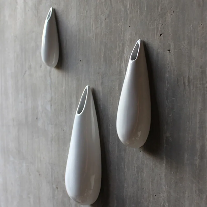 

White Modern Ceramic Wall Vase Piece Set Drop Style Flower Wall Home Decoration Brief Flower Vase Crafts Gifts