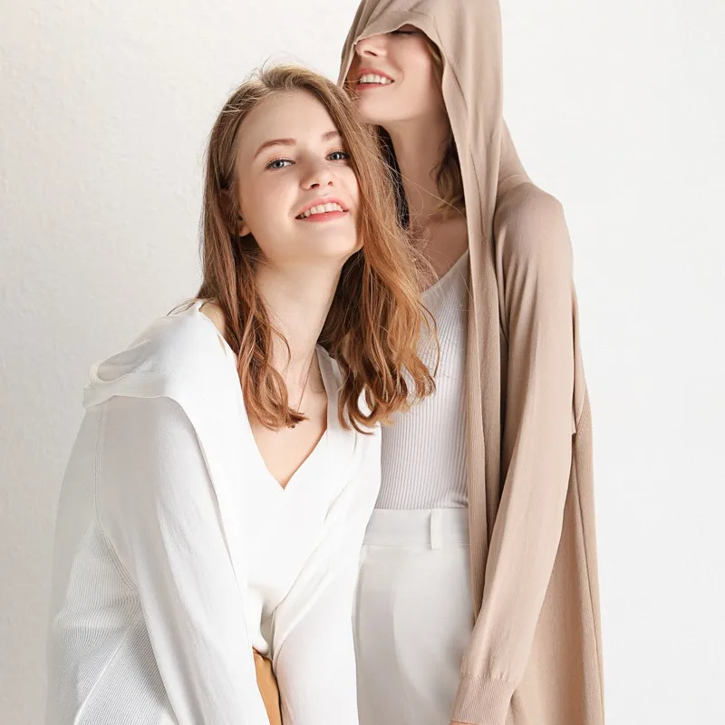 2019 Women Summer Long Hooded Collar Knit Coat Mesh Cardigan Relaxed Knitted Open Stitch Shirt Quality Fabric |