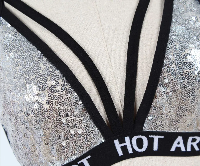 Женский комбинезон с блестками сексуальные стринги и бра буквенным принтом