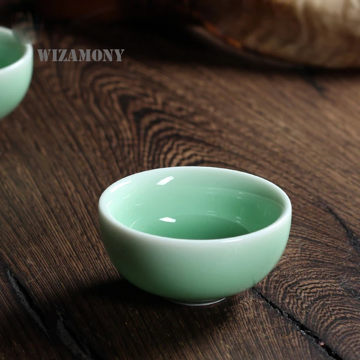 1 шт., китайская печь Longquan Celadon, фарфоровая кунг-фу, чайная чашка и блюдце, чайная чаша, 35 мл, китайский прозрачный чайник, кофейная чашка