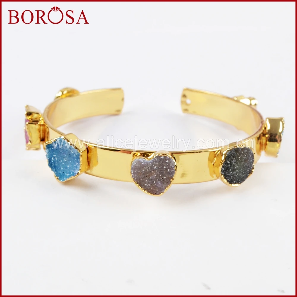 BOROSA 3/5 шт Стильный золотой цвет семь радужных разноцветных Druzy браслеты радужные