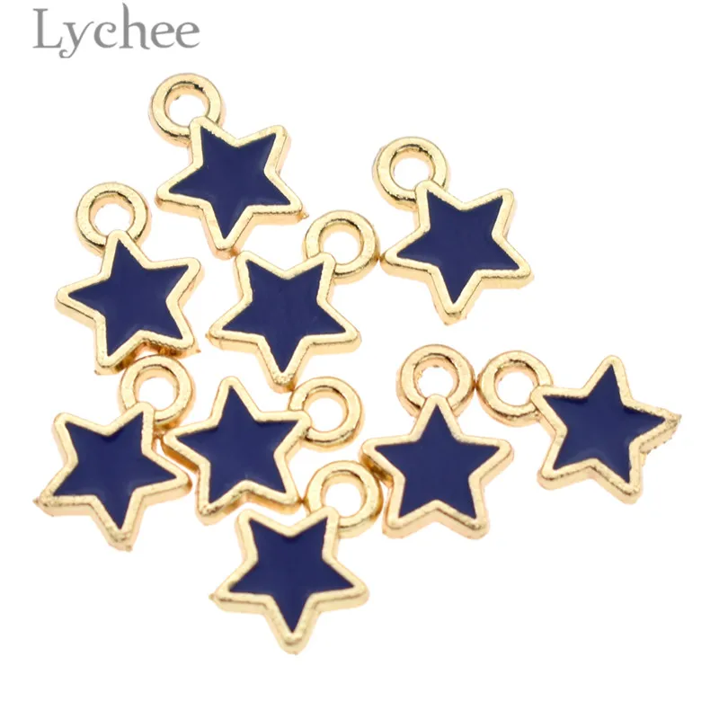 Lychee, 20 шт, трендовые эмалированные подвески в форме звезды из сплава, сделай сам, маленький золотого цвета, Подвески ручной работы, ювелирные изделия для ожерелья и браслетов - Окраска металла: Blue